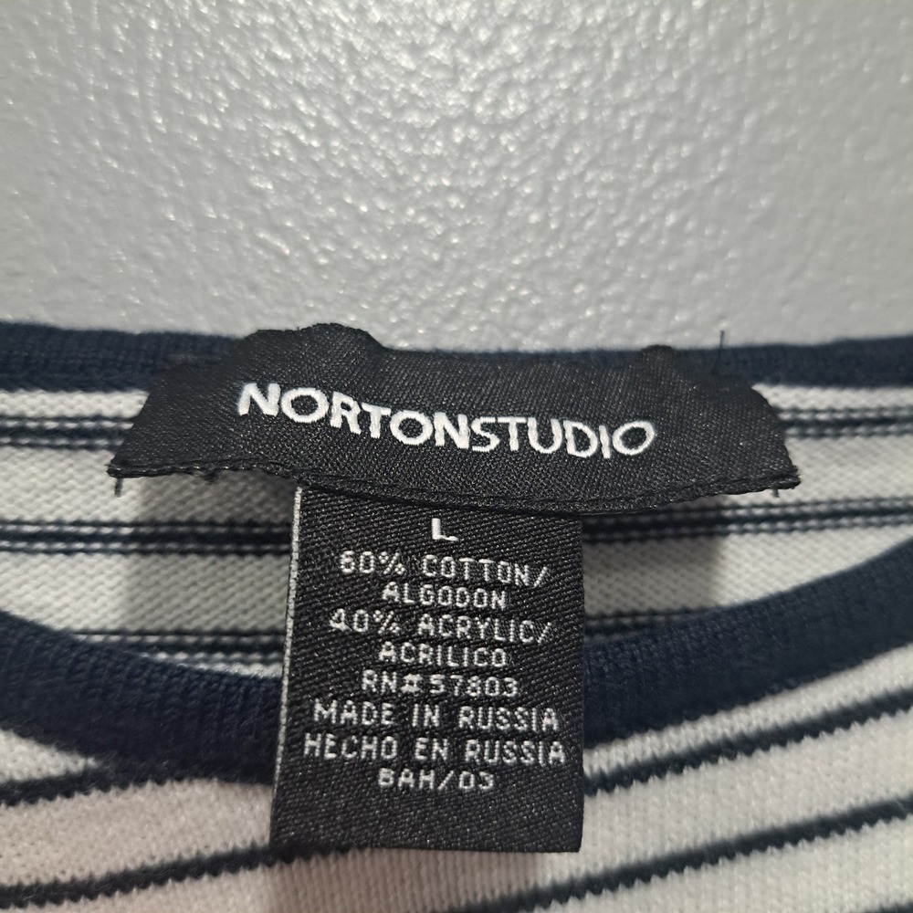 Norton Studio Womens Nautical Stripe Anchor Sweater Navy White Button Shoulder L - Picture 2 of 4
